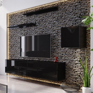 Meblościanka Como czarny połysk ergonomiczna i funkcjonalna inspirowana geometrią optycznie powiększy wnętrze do powieszenia na ścianie