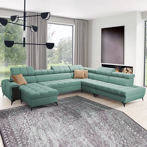 Narożnik z funkcją spania Bolmso X miętowy lewostronny wygodny narożnik do salonu z regulowanymi zagłówkami dekoracyjne pikowania