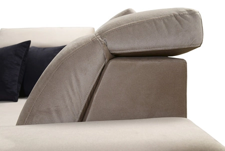 Narożnik z funkcją spania Kelly Sleek II jasny brąz prawostronny elegancki narożnik do salonu wykonany z wytrzymałej plecionej tkaniny