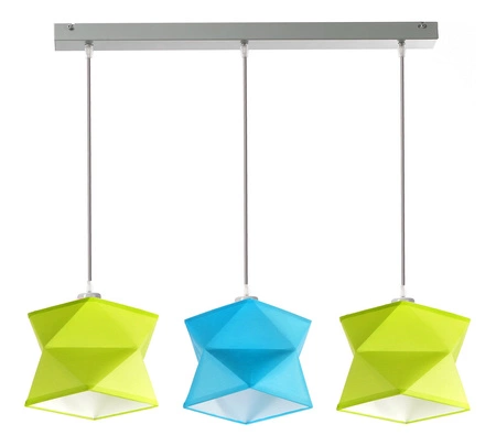 Lampa wisząca potrójna Quasar designerska lampa sufitowa do sypialni z kolorowymi abażurami i szarą metalową podstawą