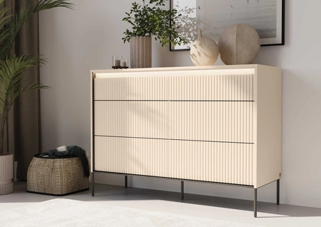 Zestaw mebli do sypialni Trend beżowy nowoczesny design komplet mebli o eleganckiej stylistyce z ryflowaniem oraz oświetleniem LED