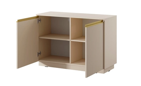 Komoda Imperial 104 cm beżowa stylowa komoda idealna do salonu lub do sypialni eleganckie złote uchwyty i frezowane fronty