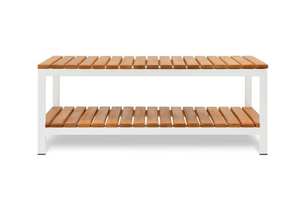 Stolik ogrodowy Casablanca 60x120 cm biały stylowy design wysokiej jakości stolik z dodatkową półką solidny blat z drewna bukowego