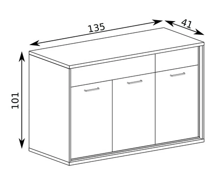 Komoda z szufladami Mediolan 135 cm hikora gustowna komoda wzbogacona o stylowe czarne dodatki szuflady z systemem push to open idealna do salonu