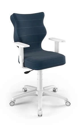 Krzesło do biurka Duo granatowe dopasowane do wzrostu 146-176,5 cm ergonomiczne krzesło obrotowe z regulowanymi podłokietnikami