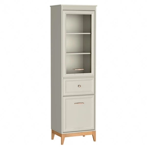 Witryna Windsor 55 cm beżowy / dąb wysoka witryna z szufladą w stylu klasycznym drewniana podstawa zapewnia stabilność