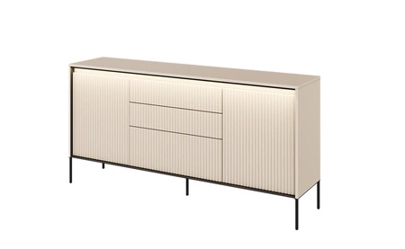 Komoda z szufladami Trend 166 cm beżowa funkcjonalna komoda o wyjątkowym designie ryflowane fronty z subtelnym oświetleniem