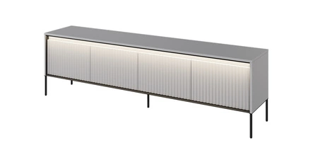 Szafka RTV Trend 193 cm szara nowoczesna szafka pod telewizor z metalową podstawą ryflowane fronty subtelne oświetlenie LED