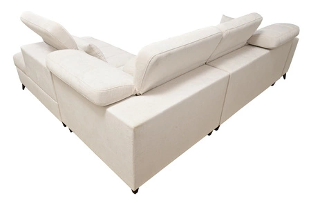 Narożnik z funkcją spania Penejos VII beżowy prawostronny stylowy narożnik z pojemnikiem na pościel wygodne regulowane zagłówki