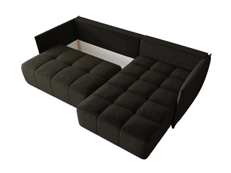 Narożnik z funkcją spania Oroso gafitowy prawostronny miękka tkanina typu velvet z powłoką hydrofobową pojemnik na pościel