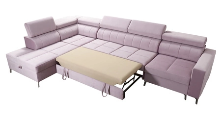 Narożnik z funkcją spania Nausa X butelkowa zieleń lewostronny narożnik z dwoma pojemnikami na pościel wykonanie z tkaniny typu velvet