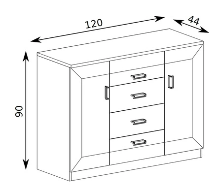 Komoda z szufladami Tade 120 cm dąb lefkas wytworny styl idealna komoda z metalowymi uchwytami do salonu sypalni lub biura