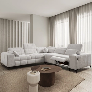 Narożnik z funkcją spania Penejos III Lux szary popiel prawostronny narożnik do salonu z wysuwanym podnóżkiem pojemnik na pościel