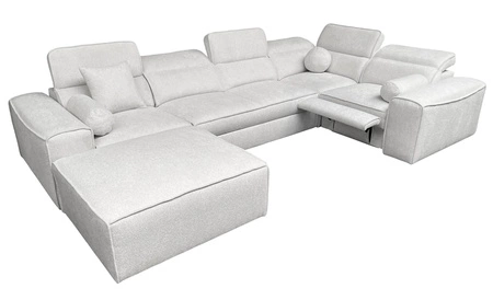 Narożnik z funkcją spania Viano IV Lux kremowy lewostronny designerski narożnik z wysuwanym podnóżkiem duży pojemnik na pościel