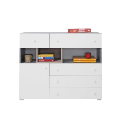 Zestaw mebli Epsilon beton / biały / dąb idealna propozycja do pokoju młodzieżowego lub dziecięcego w modnym stylu