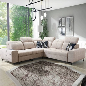 Narożnik z funkcją spania Buffalo III beżowy lewostronny komfortowy narożnik o estetycznym wykończeniu z pojemnikami na pościel