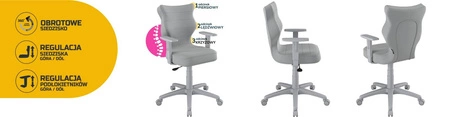 Krzesło do biurka Duo szary popiel dopasowane do wzrostu 159-188 cm ergonomiczne krzesło obrotowe z regulowanymi podłokietnikami