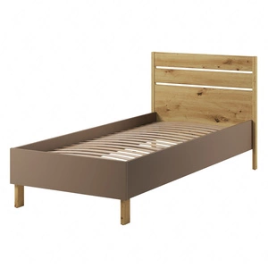 Łóżko Lenny 90x200 cm truflowy / dąb artisan wygodne i komfortowe łóżko do pokoju dziecięcego z wysokim zagłówkiem