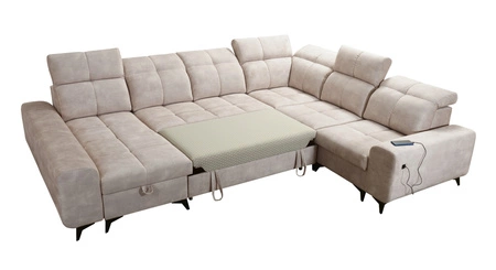 Narożnik z funkcją spania Buffalo VIII szary popiel lewostronny wysokiej klasy narożnik z pojemnikami wysoka jakość wykonania