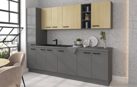 Zestaw mebli kuchennych Chevron / Verdi 260 cm stylowe szafki kuchenne doskonale prezentujące się w nowoczesnych aranżacjach