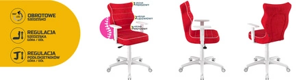 Krzesło do biurka Duo czerwone idealne do wzrostu 146-176,5 cm profilowane siedzisko regulowane podłokietniki łatwo czyszcząca tkanina