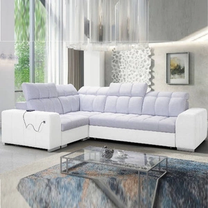 Narożnik z funkcją spania Luigi II szary popiel / biały lewostronny komfort podczas codziennego wypoczynku narożnik z pojemnikiem na pościel