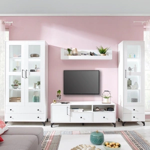 Meblościanka Skien biała połysk innowacyjne meble do salonu i pokoju dziennego w nowoczesnym stylu