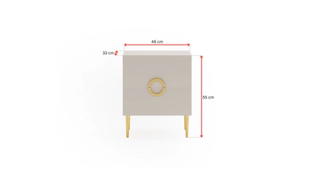 Szafka nocna Belluna beżowa z szufladami idealna szafka do sypialni w stylu glamour oryginalne złote uchwyty wykonane z metalu