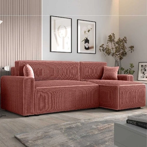 Narożnik z funkcją spania Brandon Bis indyjski róż prawostronny trójwymiarowa tkanina o wyrazistych prążkach pojemnik na pościel