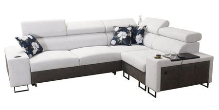 Narożnik z funkcją spania Flavio II szary / grafitowy prawostronny wygodny narożnik rozkładany otwierany barek w boczku mebla