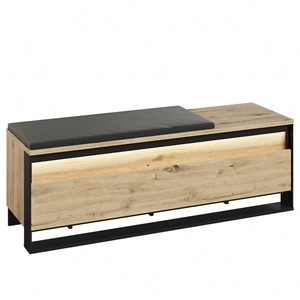 Szafka na buty Quant 135 cm dąb artisan / czarny tapicerowane siedzisko funkcjonalny dodatek do przedpokoju szafka z oświetleniem LED