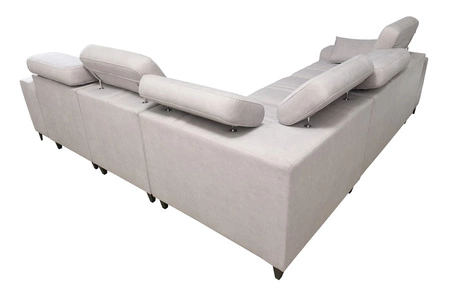 Narożnik z funkcją spania Castel III grafitowy prawostronny narożnik z dwoma pojemnikami na pościel regulowane zagłówki