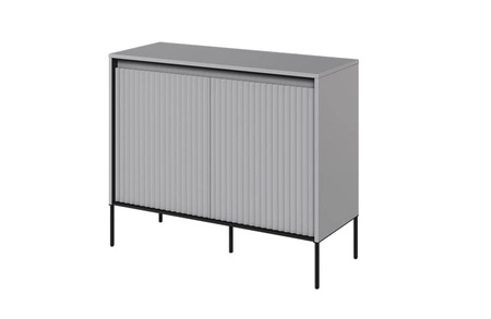 Komoda Trend 98 cm szara funkcjonalna komoda do salonu o oryginalnym designie ryflowane fronty z subtelnym oświetleniem