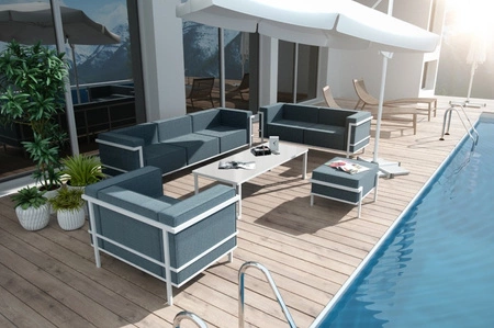 Stolik ogrodowy Ibiza 60x90 cm biały nowoczesny design stolika blat wykonany ze szkła hartowanego doskonała propozycja na taras