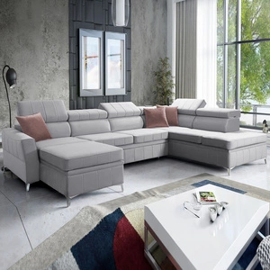 Narożnik z funkcją spania Rava VI szary popiel lewostronny praktyczny i nowoczesny narożnik wyposażony w wielofunkcyjną lampkę