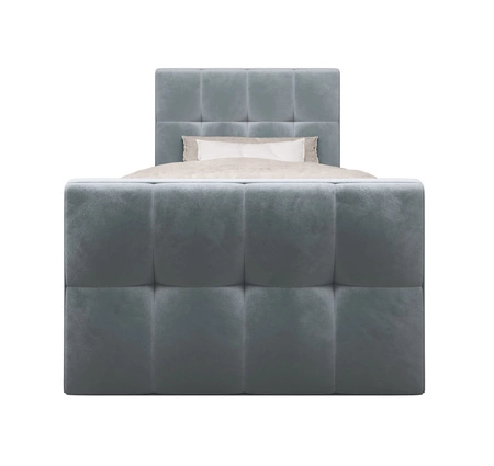 Łóżko kontynentalne Manhattan 100x200 turkusowe w nowoczesnym skandynawskim stylu z tapicerowanym zagłówkiem i zanóżkiem łóżko z pojemnikiem