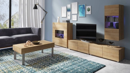 Witryna wisząca Apulia 45 cm dąb złoty minimalistyczny design stylowa witryna do salonu prosta bryła wpisująca się w każde wnętrze