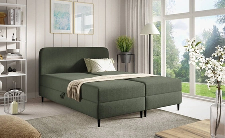 Łóżko kontynentalne Aberg 140x200 zielone nowoczesny minimalizm stylowe łózko do sypialni wysoki zagłówek o zaokrąglonych rogach