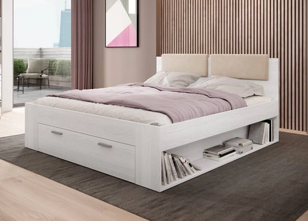 Łóżko z szufladą Galaxy 140x200 cm abisko ash to idealne łóżko do sypialni z częściowo tapicerowanym zagłówkiem