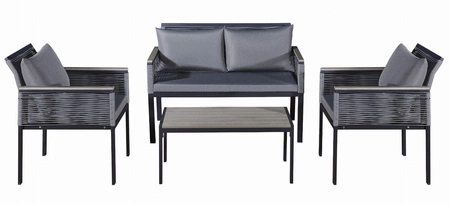 Zestaw mebli ogrodowych Corto czarny designerska konstrukcja mebli blat stolika wykończony polywood technoattanowa plecionka