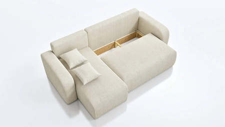 Narożnik z funkcją spania Fiesta czarny uniwersalny w ustawieniu narożnik do salonu wytrzymała pluszowa tkanina pojemnik na pościel