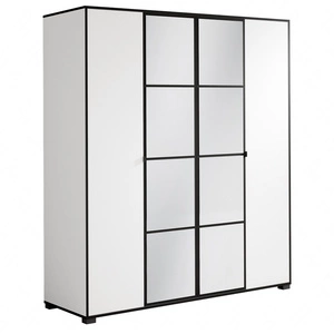 Szafa z lustrem Osma 180 cm biały / czarny oryginalny design drzwi szafy na ubrania wzbogacone uchwytami krawędziowymi prosta forma