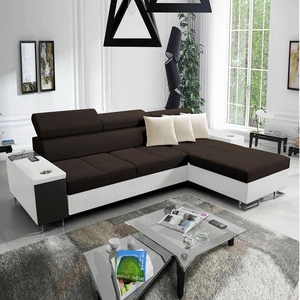 Narożnik z funkcją spania Dafni brązowo biały prawostronny pleciony komfort i funkcjonalność podczas codziennego wypoczynku