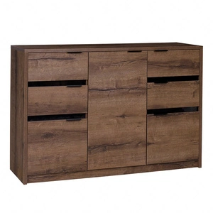 Komoda z szufladami Denver 135 cm dąb monastery / czarny połysk prosta forma komody w nowoczesnym wydaniu trwałe metalowe uchwyty