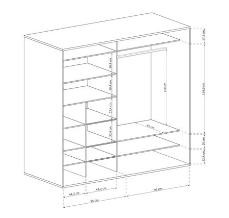 Szafa przesuwna z lustrem Cali 199 cm dąb artisan / czarny stylowa szafa z lamelami w kolorze drewna idealna szafa do sypialni czy garderoby