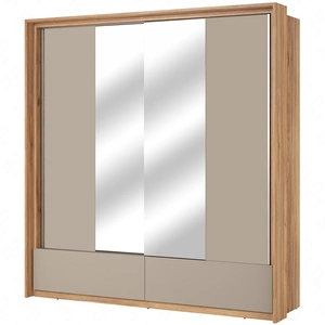 Szafa przesuwna Impressio 209 cm dąb mauvella / ciemny beżowy pojemna szafa z lustrem  oraz szufladami świetnie sprawdzi się w sypialni czy garderobie