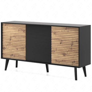 Komoda Saipan 154 cm czarny / dąb artisan nowoczesny design elegancka forma mebla w nowoczesnym stylu dekoracyjny ryflowany dekor