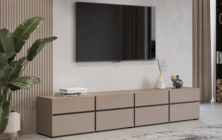 Szafka RTV Cross 225 cm ciemny beżowy prosta forma w nowoczesnym wydaniu idealna szafka do salonu geometryczny kształt