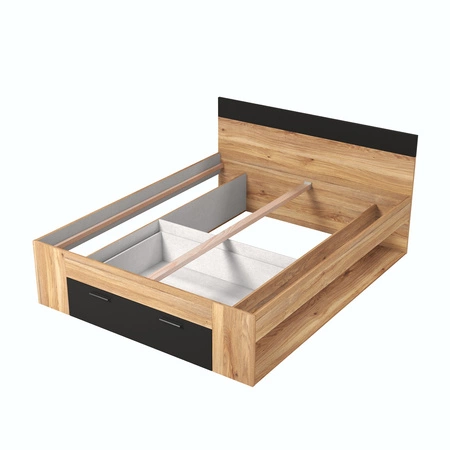 Łóżko z szufladą Beta 160x200 cm dąb mauvella / czarny to idealne łóżko do sypialni lub pokoju młodzieżowego z zagłówkiem