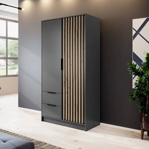 Szafa Aspen 105 cm grafitowa / lamele w kolorze dąb artisan nowoczesny design mebla drzwi szafy ozdobione lamelami